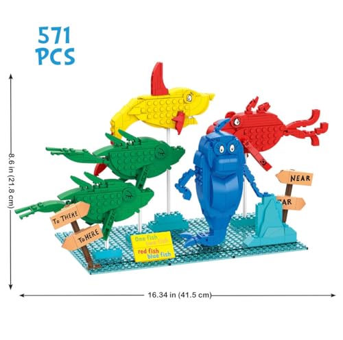 Brickcraft Officially Licensed Dr Seuss One Fish Two Fish Red Fish Blue Fish with Fish Figures and Signage Included 571 Pieces Multicolored Brick Building Set - Image 5