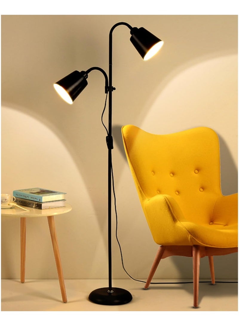 KADRAMA Floor Lamp for LED Stand, Modern Design Vintage Arc Pole Floor Lighting, Tall Standing Lamp with 2 Adjustable Heads, Suitable for Living Room/Bedroom/Study Room/Office (Black) - Image 1