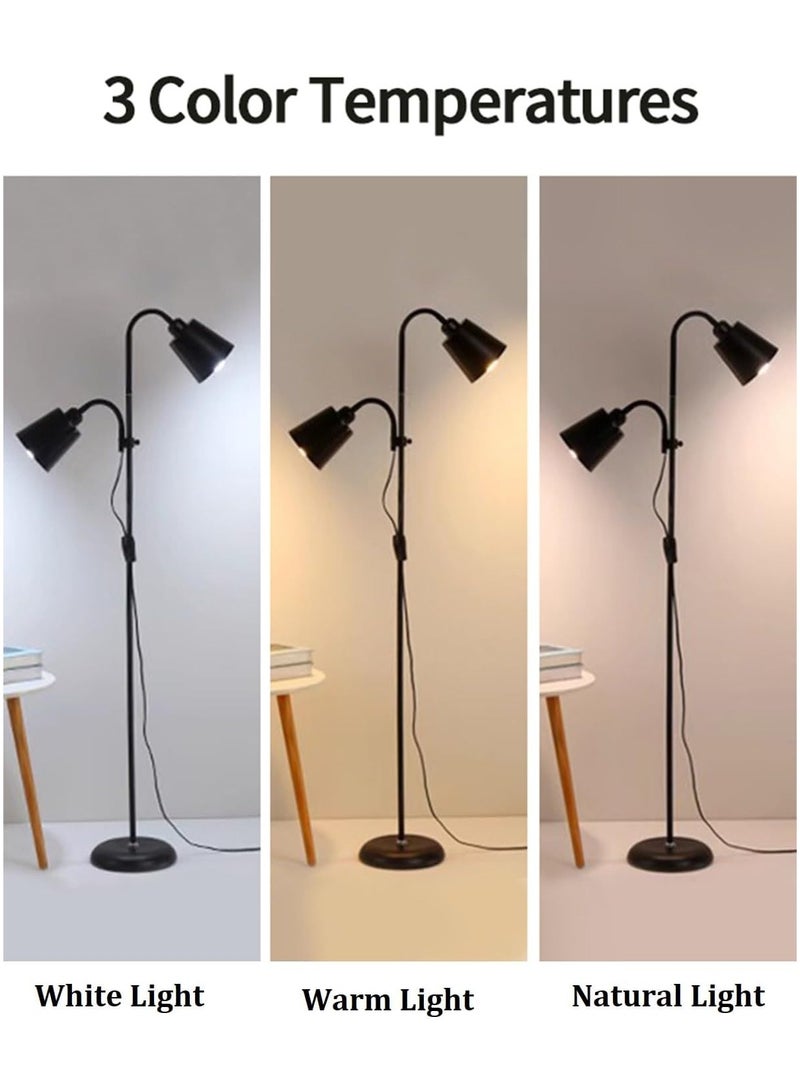 KADRAMA Floor Lamp for LED Stand, Modern Design Vintage Arc Pole Floor Lighting, Tall Standing Lamp with 2 Adjustable Heads, Suitable for Living Room/Bedroom/Study Room/Office (Black) - Image 2