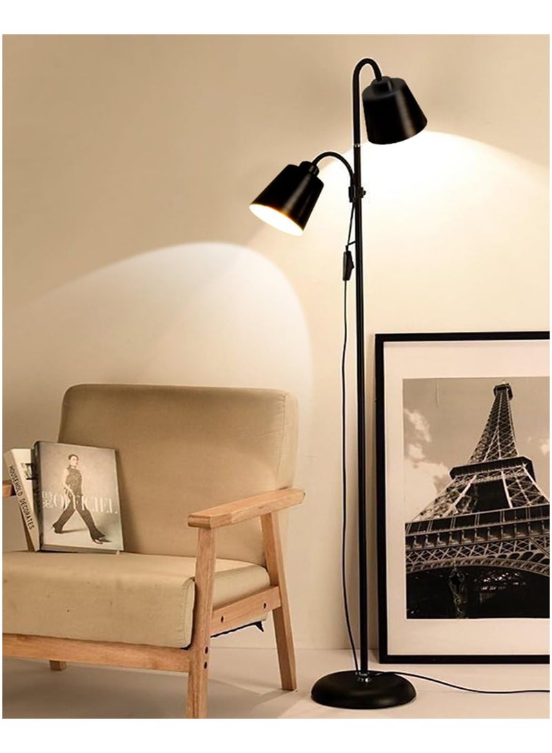 KADRAMA Floor Lamp for LED Stand, Modern Design Vintage Arc Pole Floor Lighting, Tall Standing Lamp with 2 Adjustable Heads, Suitable for Living Room/Bedroom/Study Room/Office (Black) - Image 5