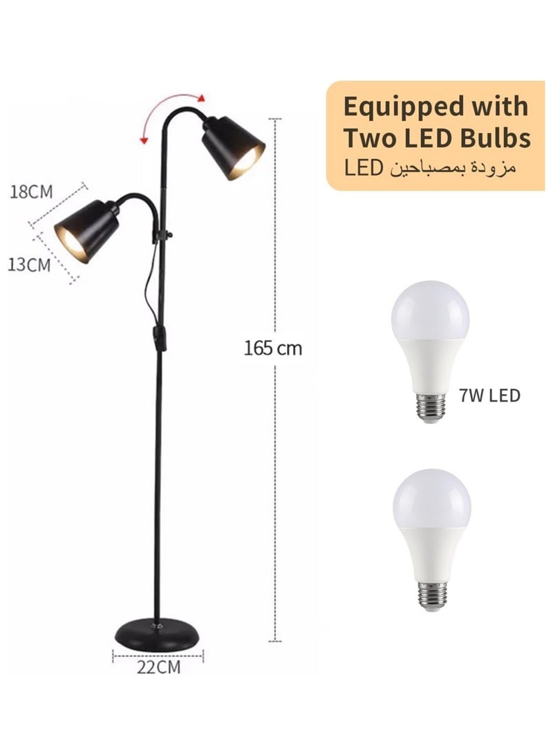KADRAMA Floor Lamp for LED Stand, Modern Design Vintage Arc Pole Floor Lighting, Tall Standing Lamp with 2 Adjustable Heads, Suitable for Living Room/Bedroom/Study Room/Office (Black) - Image 3
