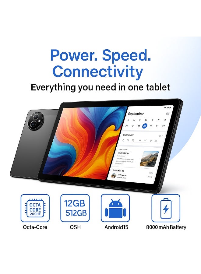 Oteeto TAB 14 PRO – 12GB RAM / 512GB ROM | Android™ 15 | 11.0-Inch INCELL Display | 8000mAh Battery | 5G Wi-Fi | Octa-Core Processor | Dual Camera (13MP+8MP) | Metal Body with Keyboard, Mouse And Pen - Grey - Image 4