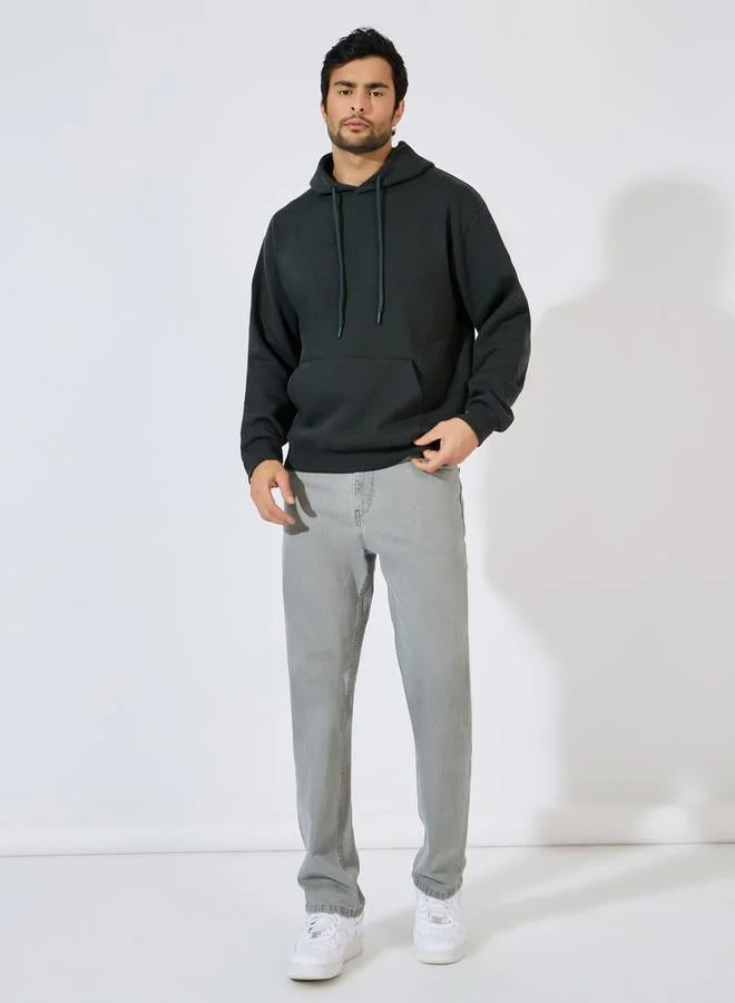Styli Relaxed Fit Fleece Hoodie with Kangaroo Pocket
