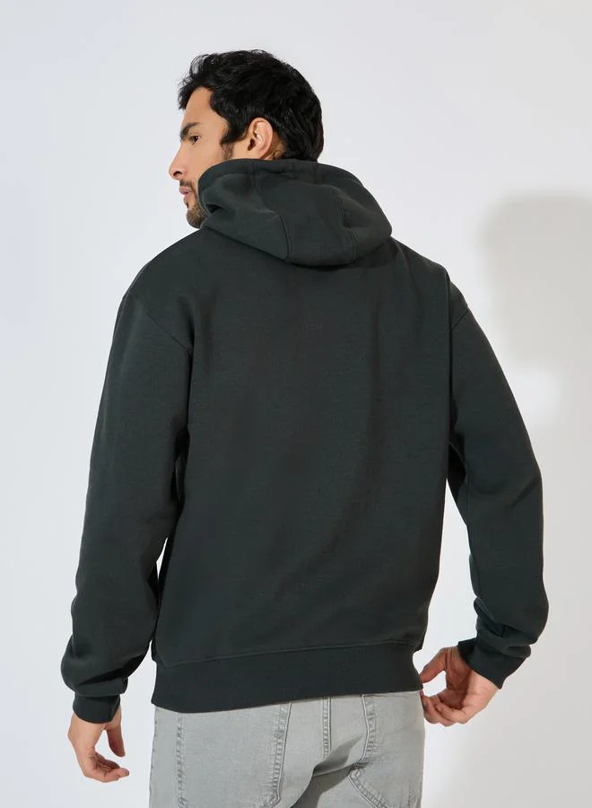 Styli Relaxed Fit Fleece Hoodie with Kangaroo Pocket