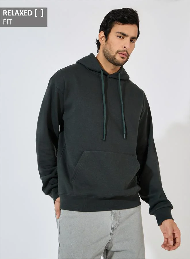 Styli Relaxed Fit Fleece Hoodie with Kangaroo Pocket