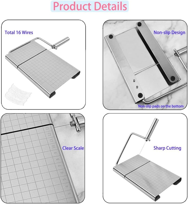 JILFR Cheese Slicer with 16 Replacement Wires, Cheese Cutter Board with Precision Scale, Cheese Cutter Slicer for Cutting Cheese Butter Ham Beet Boiled Eggs - Image 5