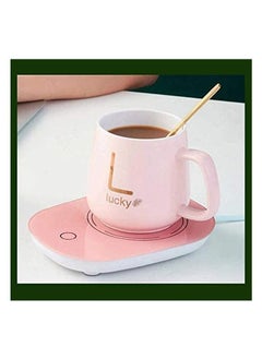 Lucky Coffee Mug Warmer for Desk, Coffee Cup Warmer Electric Beverage for Keeping Cocoa Tea Water Milk Warm, Cup and Spoon (Pink)  - Image 1