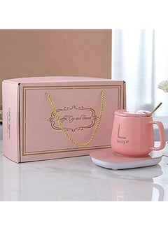 Lucky Coffee Mug Warmer for Desk, Coffee Cup Warmer Electric Beverage for Keeping Cocoa Tea Water Milk Warm, Cup and Spoon (Pink)  - Image 3