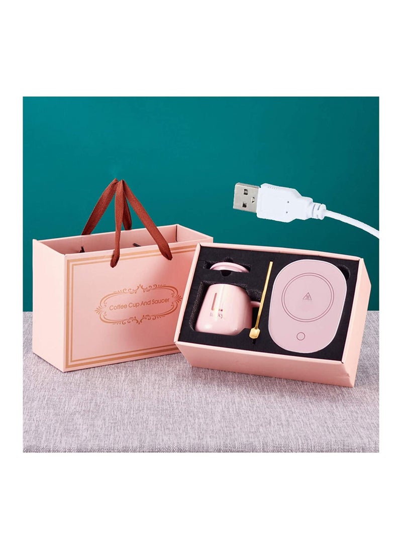 Lucky سخان أكواب القهوة للمكتب، سخان أكواب كهربائي للمشروبات للحفاظ على الكاكاو والشاي والماء والحليب دافئ، كوب وملعقة (وردي) - Image 4