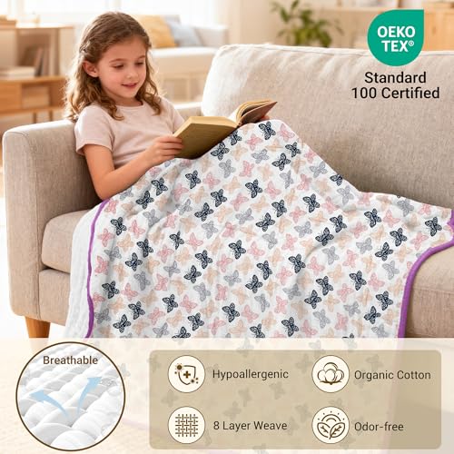 ZPECC Muslin Toddler Blanket Thicker, 47x47 Organic Cotton Kids Quilt Hypoallergenic for Baby Essentials Crib Stroller Daycare Cot, Butterfly - Image 3