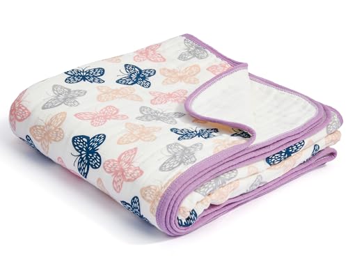 ZPECC Muslin Toddler Blanket Thicker, 47x47 Organic Cotton Kids Quilt Hypoallergenic for Baby Essentials Crib Stroller Daycare Cot, Butterfly - Image 1