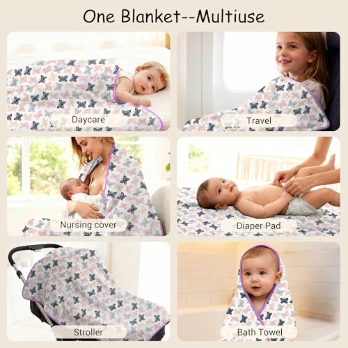 ZPECC Muslin Toddler Blanket Thicker, 47x47 Organic Cotton Kids Quilt Hypoallergenic for Baby Essentials Crib Stroller Daycare Cot, Butterfly - Image 5
