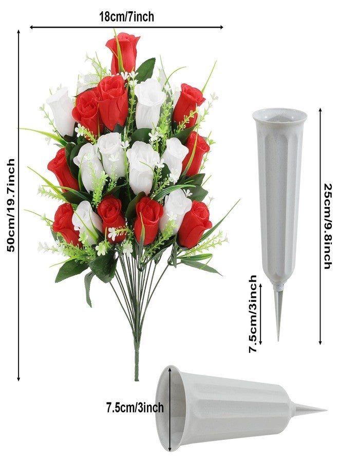 يو آرت لاينز زهور اصطناعية للمقابر من يو آرتلاينز، قطعتان، زهور ورود حريرية تذكارية، زهور خارجية للمقابر، تنسيقات زهور للمقابر في المزهريات (أحمر وأبيض) - Image 4