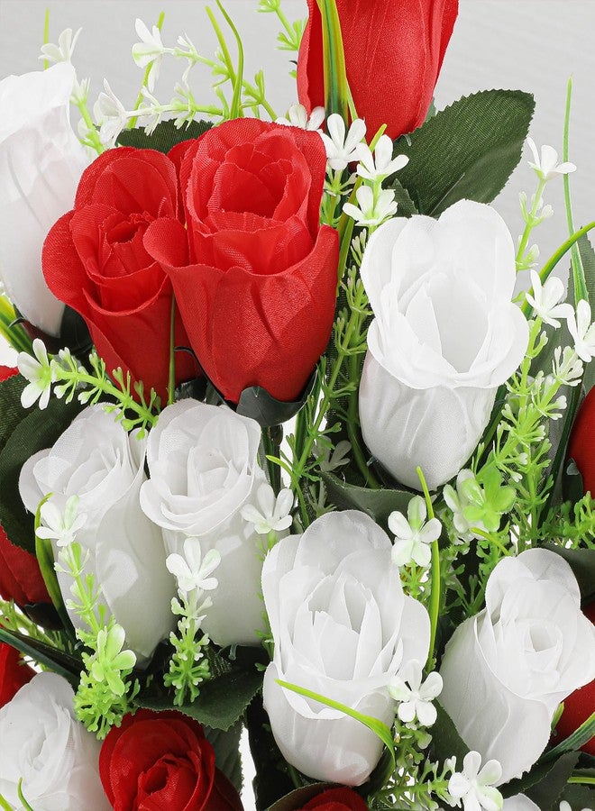 يو آرت لاينز زهور اصطناعية للمقابر من يو آرتلاينز، قطعتان، زهور ورود حريرية تذكارية، زهور خارجية للمقابر، تنسيقات زهور للمقابر في المزهريات (أحمر وأبيض) - Image 3