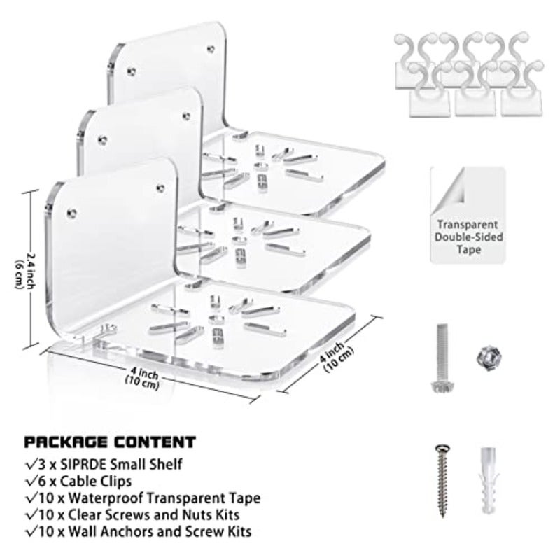 Pack of 3 Small Acrylic Wall Shelves for Security Cameras Speakers Baby Monitors and More Universal 10.2 cm Adhesive Shelf Easy to Install No - Image 2