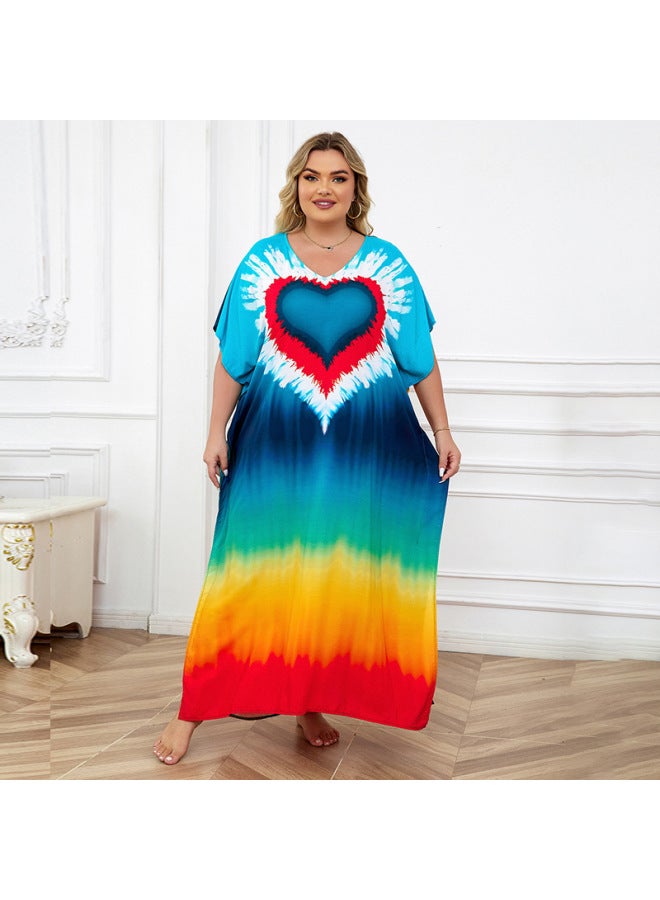 2025 European And American Cotton Positioning Printed Beach Blouse Middle East Robe Loose Bikini Blouse Cross-border-Color:Dn1334-14 Color Stripes-  - Image 5