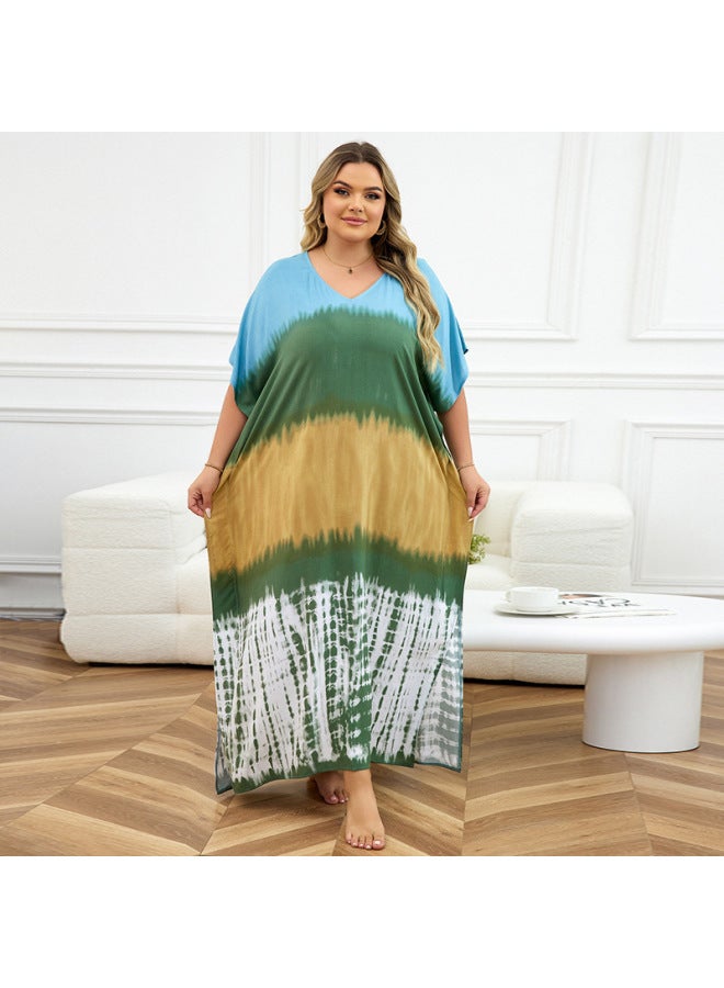 2025 European And American Cotton Positioning Printed Beach Blouse Middle East Robe Loose Bikini Blouse Cross-border-Color:Dn1334-14 Color Stripes-  - Image 4