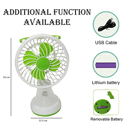 RENMAX Rechargeable Mini Table Fan for Kitchen, Small Personal USB Powered Fan Portable high speed Multicolor Plastic - 1Pc (8405 with LED) - Image 4