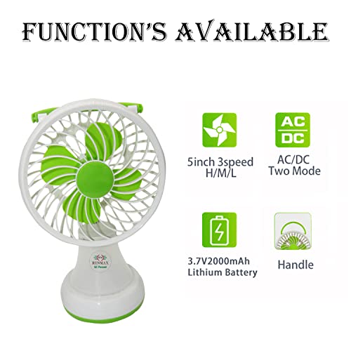 RENMAX Rechargeable Mini Table Fan for Kitchen, Small Personal USB Powered Fan Portable high speed Multicolor Plastic - 1Pc (8405 with LED) - Image 3