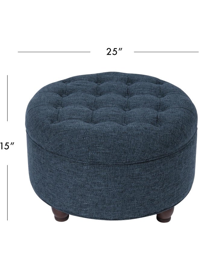 Homepop Home Decor | Large Button Tufted Woven Round Storage Ottoman | Ottoman with Storage for Living Room & Bedroom (Navy Woven) - Image 3