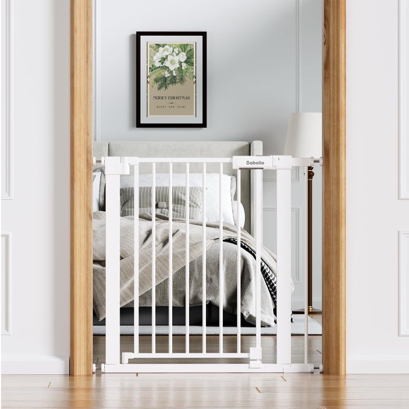 Babelio Baby Gate for Doorways and Stairs, 31-36" Pet Gate with Wide Walk Thru Door and Lock Indicator, No Drill Pressure Mounted Safety Gate with Double Lock and Self-Closing, White - Image 1