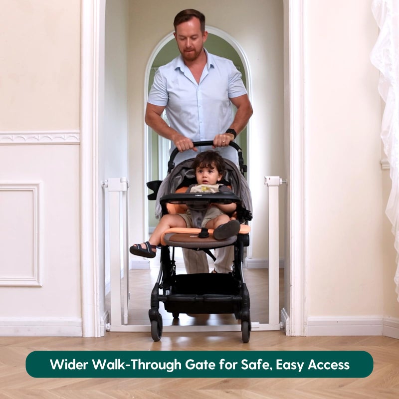 Babelio Baby Gate for Doorways and Stairs, 31-36" Pet Gate with Wide Walk Thru Door and Lock Indicator, No Drill Pressure Mounted Safety Gate with Double Lock and Self-Closing, White - Image 2