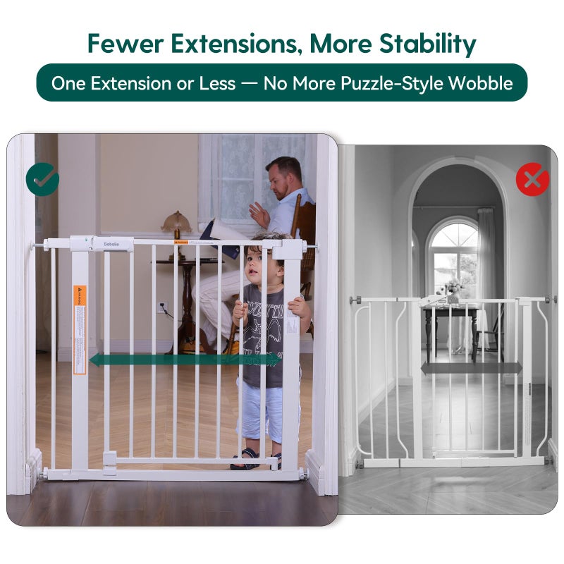 Babelio Baby Gate for Doorways and Stairs, 31-36" Pet Gate with Wide Walk Thru Door and Lock Indicator, No Drill Pressure Mounted Safety Gate with Double Lock and Self-Closing, White - Image 3