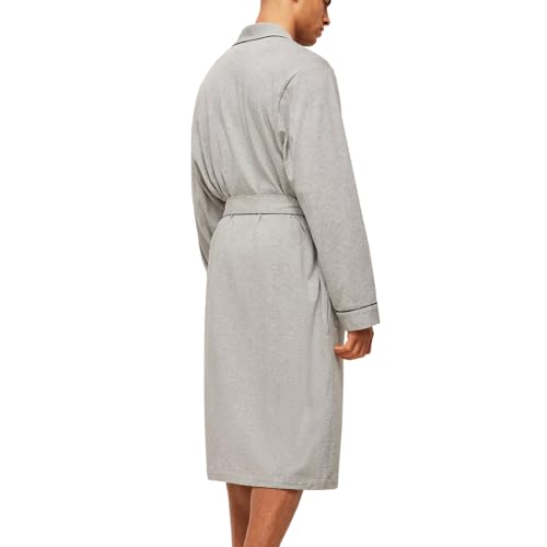 HOLOVE Men's Cotton Robes lightweight soft Knee Length Summer Knit Kimono Bathrobe For Men (Grey L/XL) - Image 2