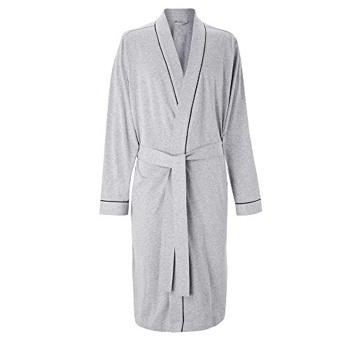 HOLOVE Men's Cotton Robes lightweight soft Knee Length Summer Knit Kimono Bathrobe For Men (Grey L/XL) - Image 3