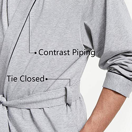 HOLOVE Men's Cotton Robes lightweight soft Knee Length Summer Knit Kimono Bathrobe For Men (Grey L/XL) - Image 4