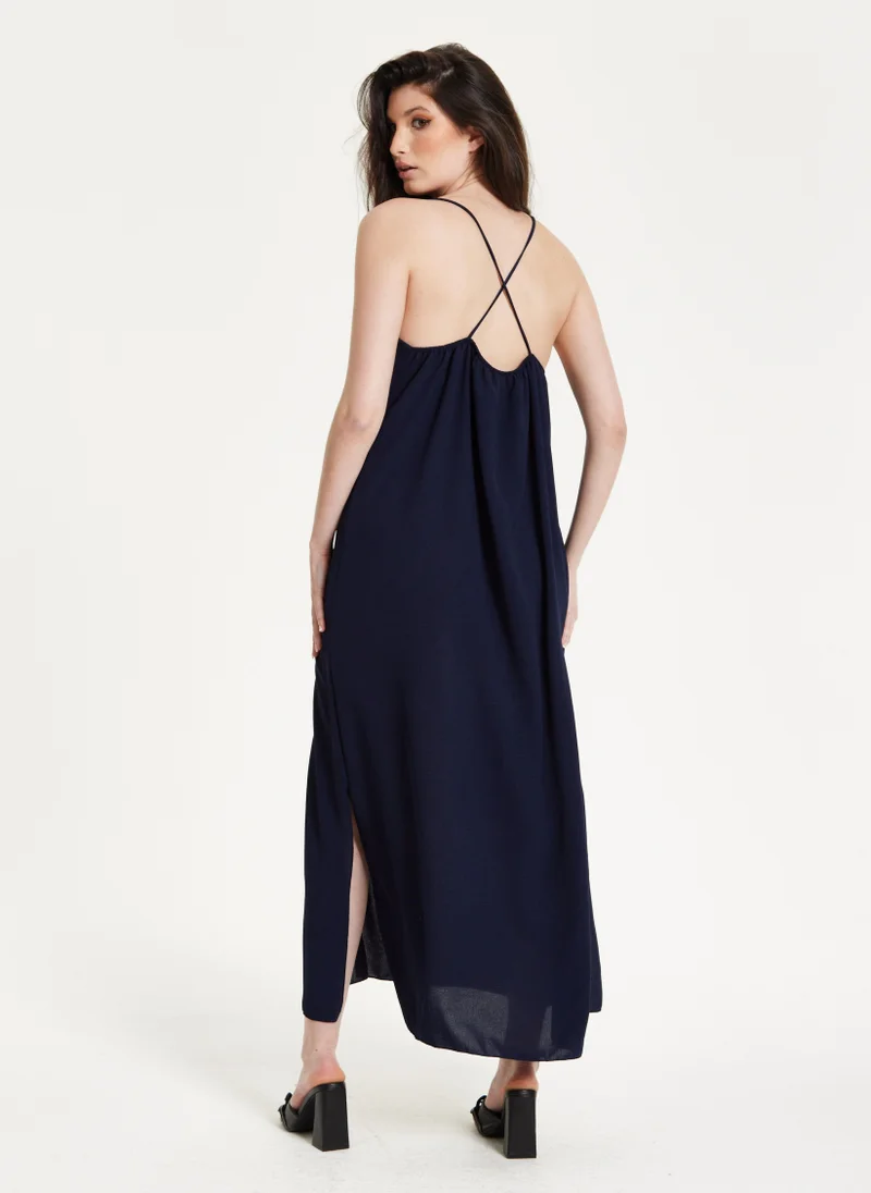 Liquorish Navy Strappy Split Maxi Dress