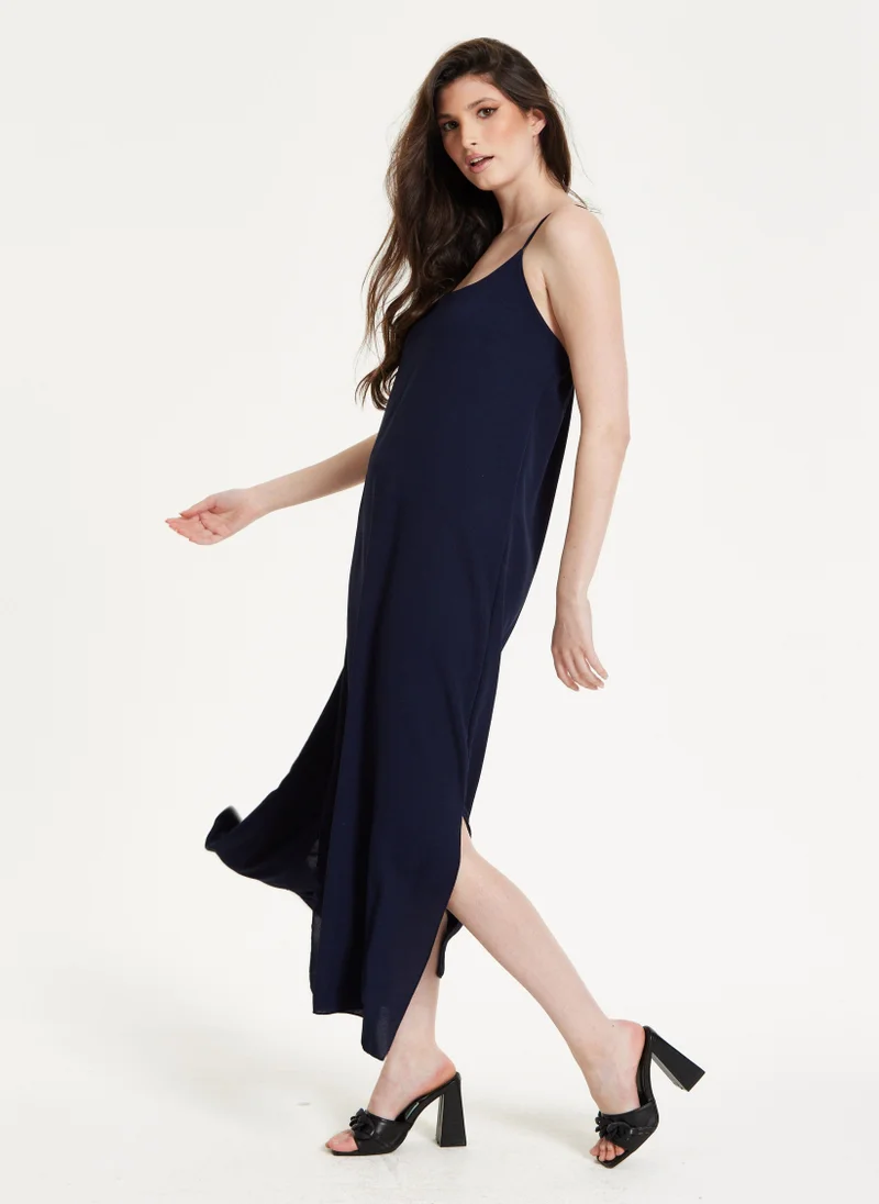 Liquorish Navy Strappy Split Maxi Dress