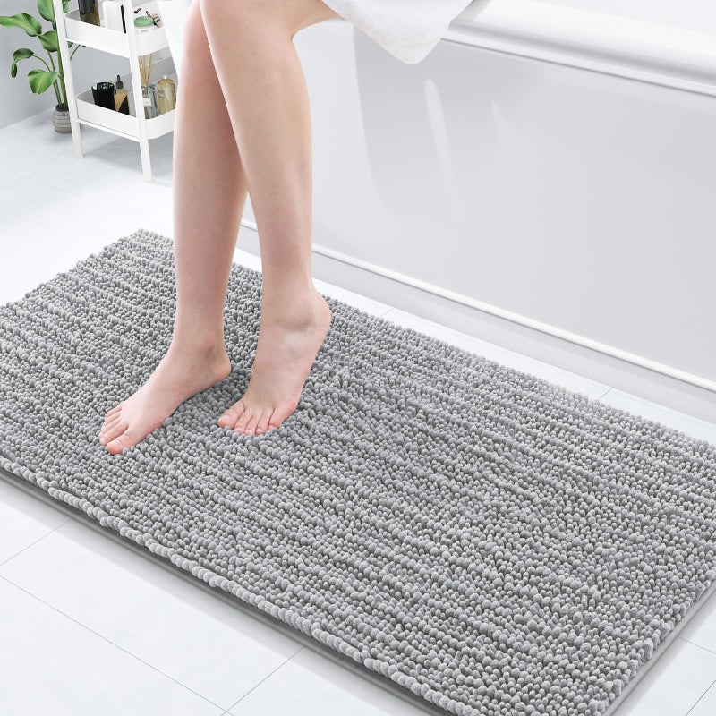 Arotive Luxury Chenille Bathroom Rug Mat Extra Soft Thick Absorbent Shaggy Bath Rugs NonSlip Machine Wash Dry Plush Bath Mats for Bathroom Shower and Tub 60x20 Light Grey