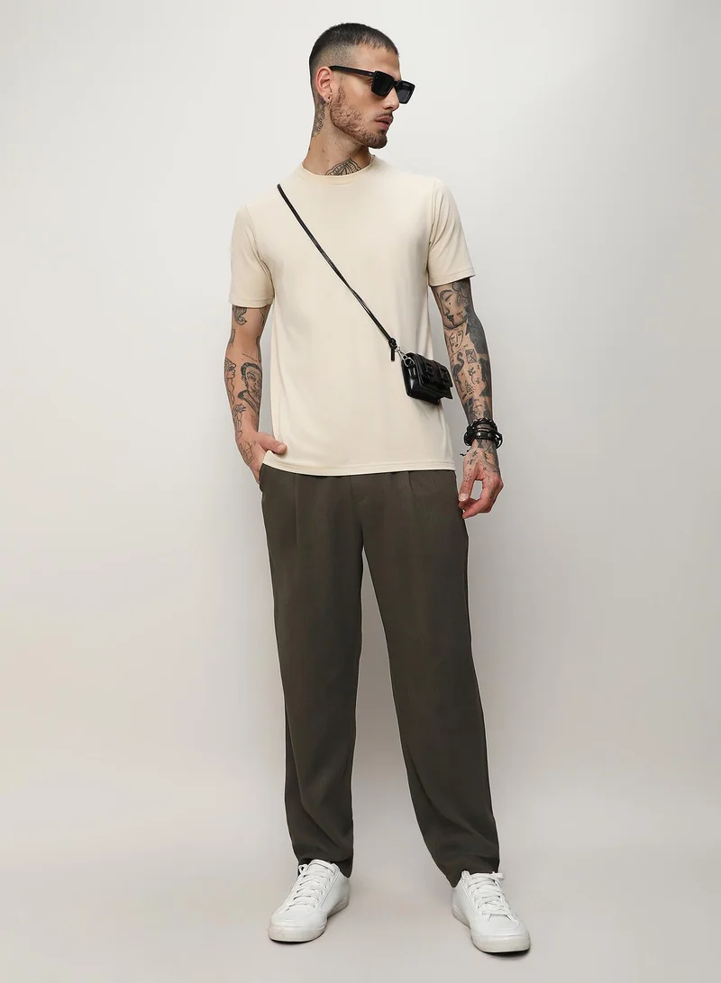 Campus Sutra Army Green Lightweight - Solid Tailored Trousers for Men | Best Price UAE