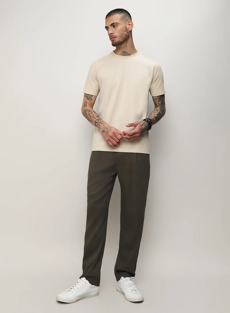 Campus Sutra Army Green Lightweight - Solid Tailored Trousers for Men | Best Price UAE