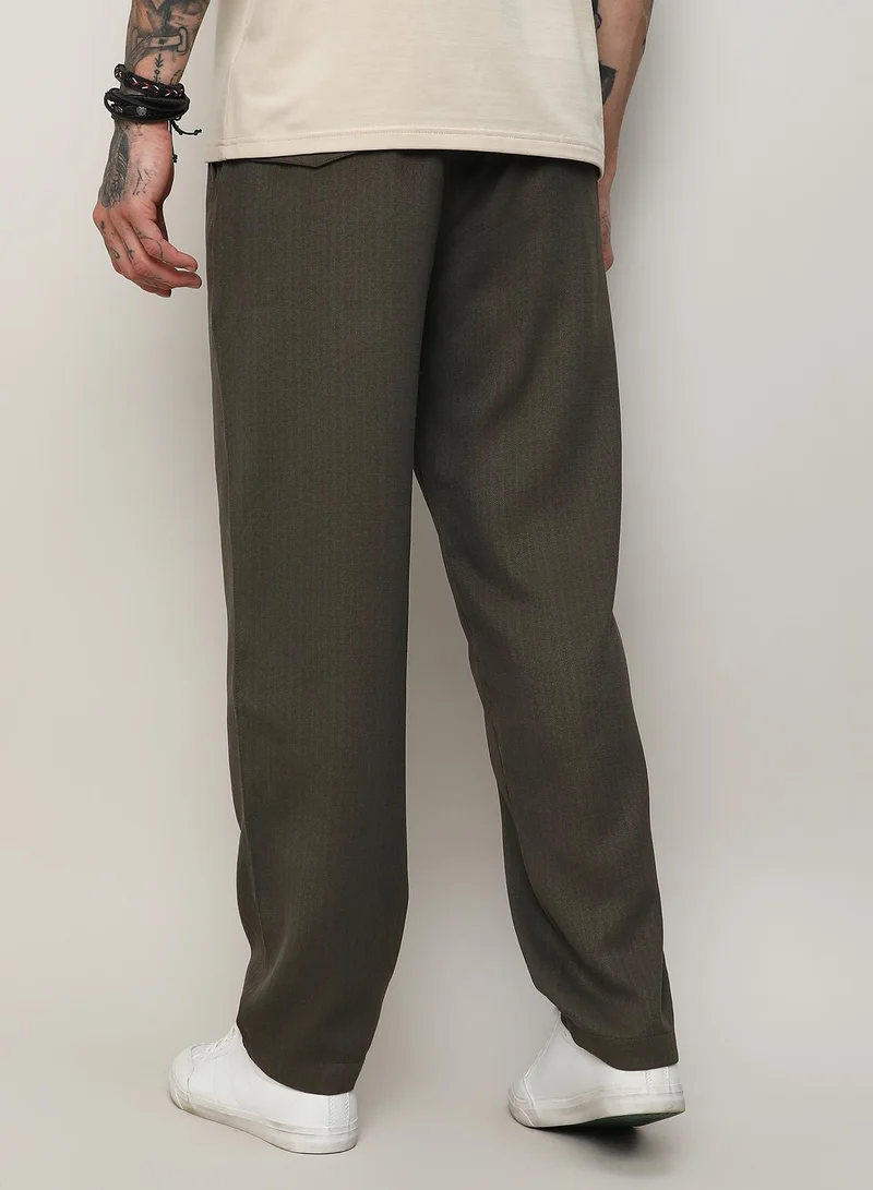 Campus Sutra Army Green Lightweight - Solid Tailored Trousers for Men | Best Price UAE