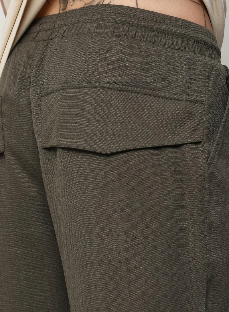Campus Sutra Army Green Lightweight - Solid Tailored Trousers for Men | Best Price UAE
