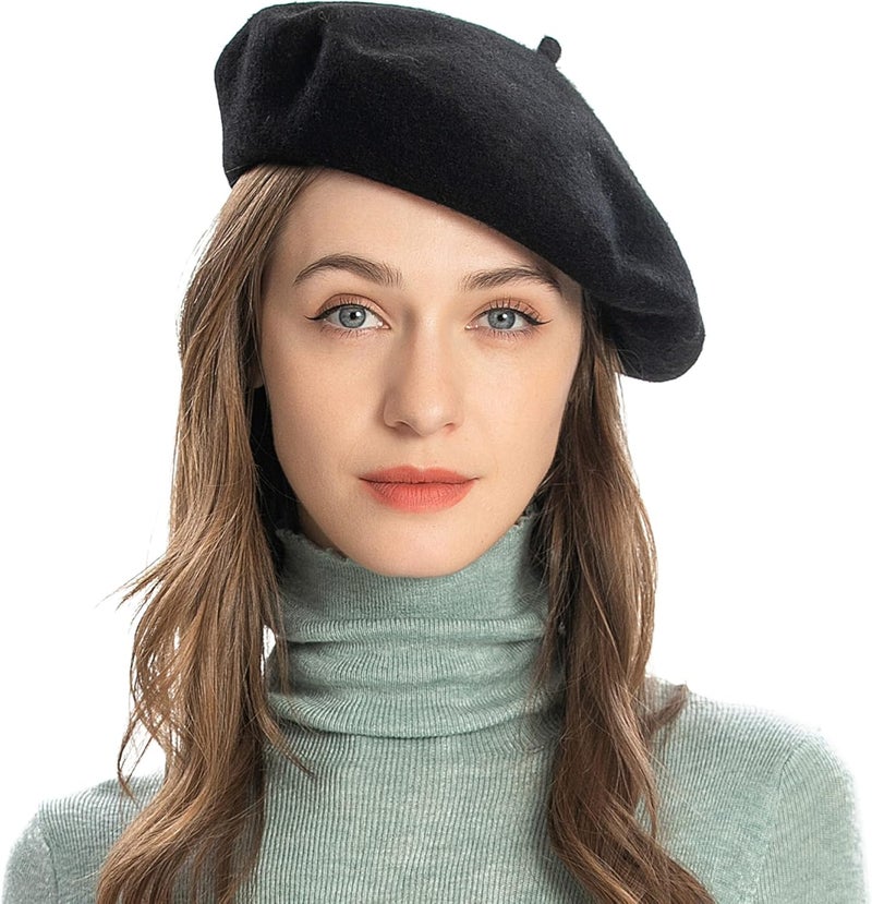 ZLYC Wool French Beret Hat Solid Color Beret Cap for Women Girls - Image 1