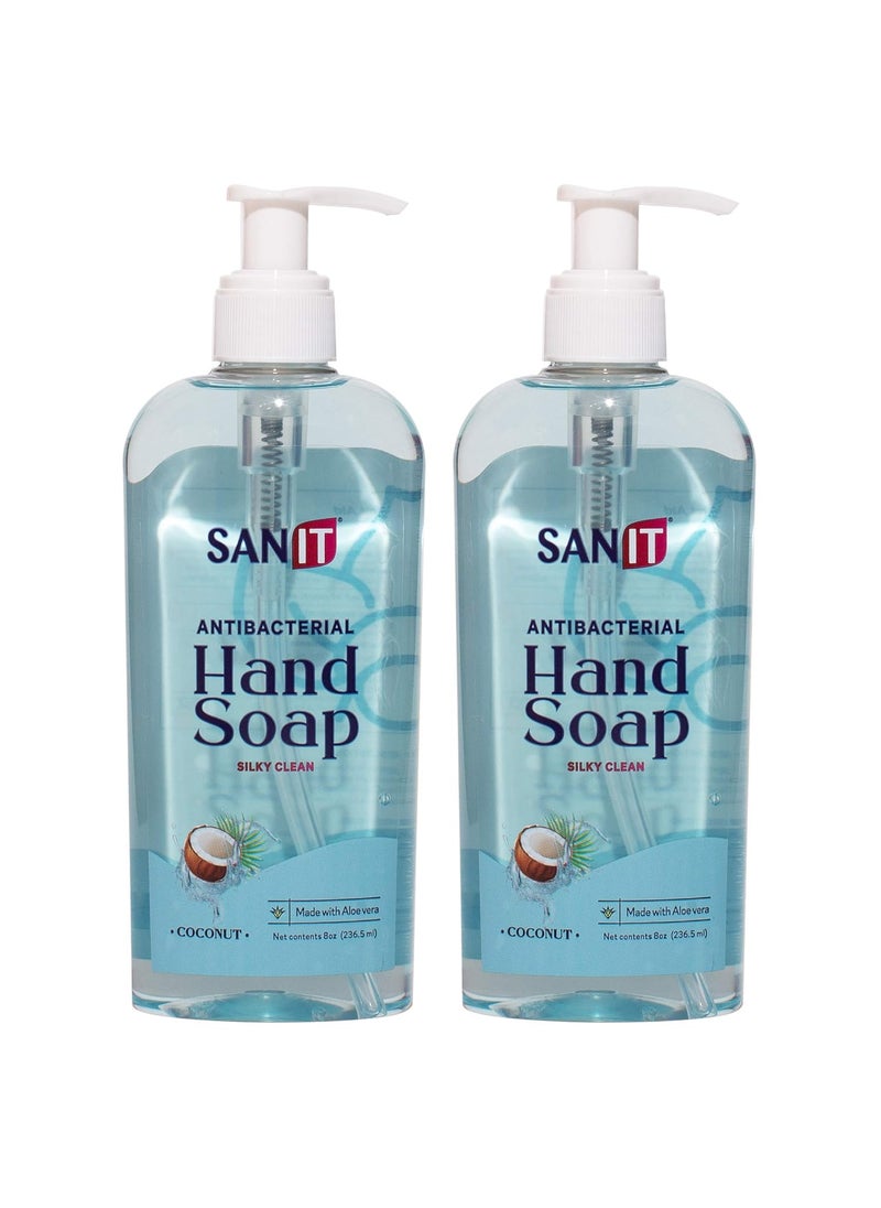 Sanit Sanit Silky Clean Antibacterial Liquid Gel Aromatic Hand Soap  Advanced Formula with Coconut Oil and Aloe Vera  Natural Moisturizing Hand Wash  Made in USA Coconut 8 oz 2 Pack 