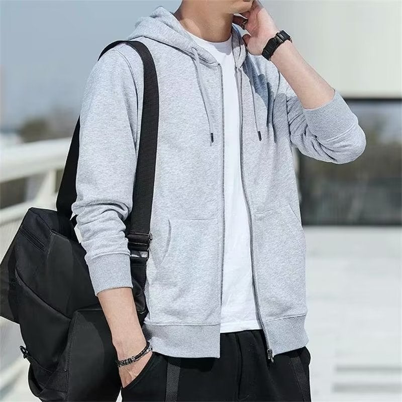 Winter Thick Fleece Hoodie Mens Casual Sportswear Zip Jacket Gray - Image 1