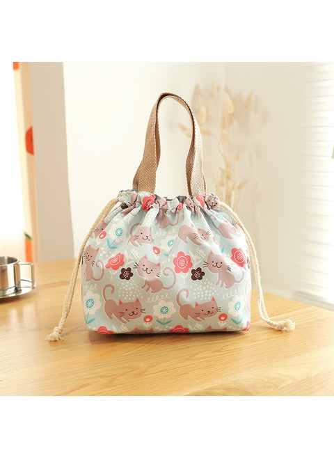 Large Capacity Lunch Bag Drawstring Insulated Green Cat Drawstring Lunch Box Bag