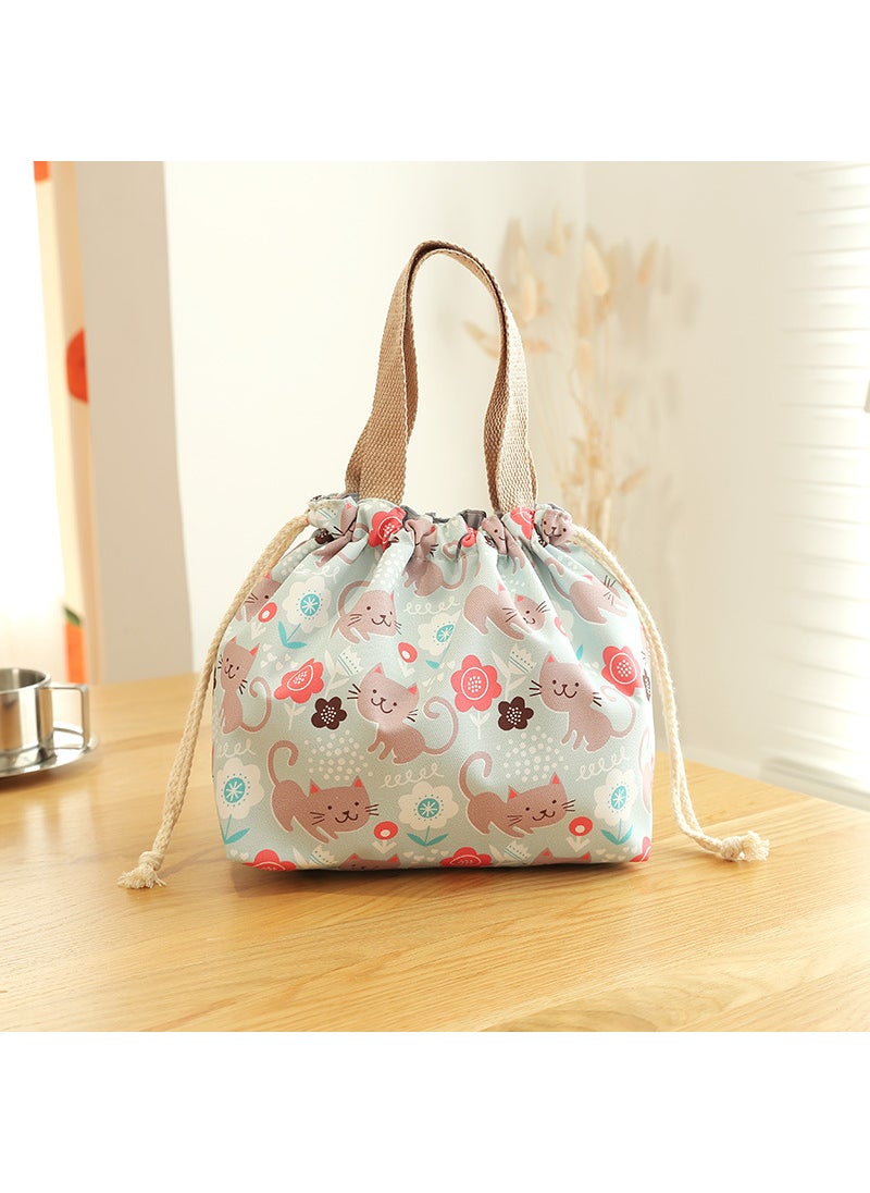 Generic Large Capacity Lunch Bag Drawstring Insulated Green Cat Drawstring Lunch Box Bag 