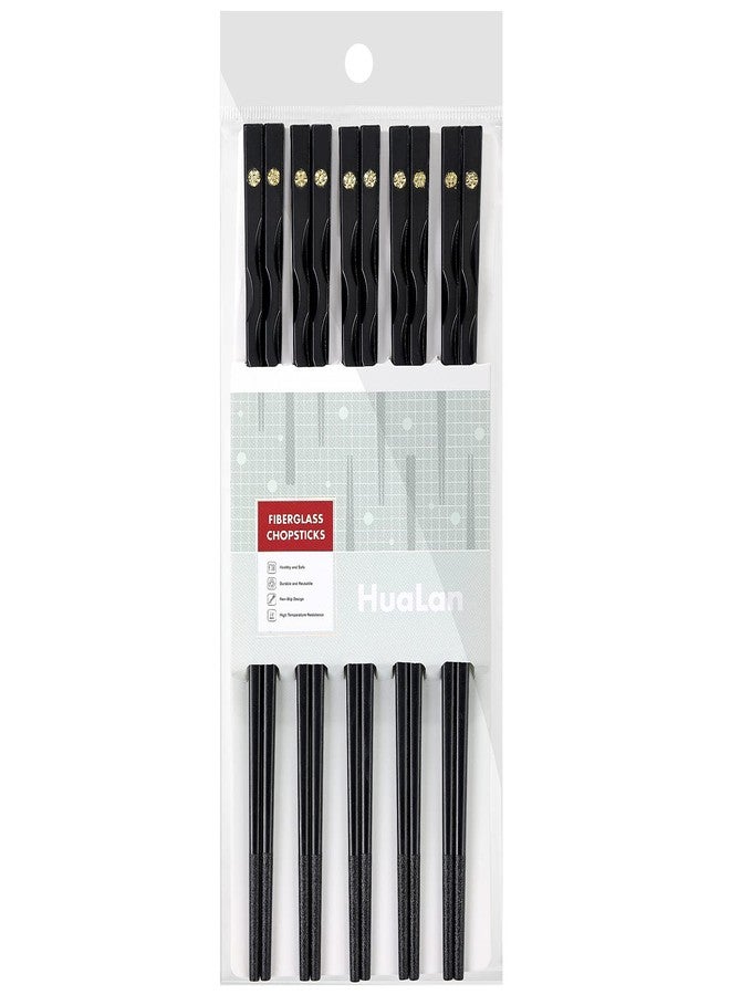 HuaLan Colorful Fiberglass Chopsticks, Dishwasher Safe Chopstick, Reusable Non-slip Chop Sticks, 9 1/2 Inches, 5 Pairs, Golden Flower - Image 1