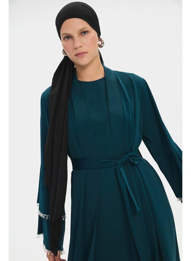 جون عباية نسائية بتفاصيل حجرية باللون الأخضر المائي - Image 3