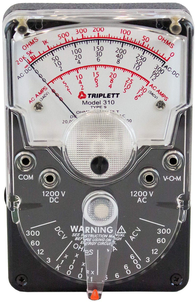 Triplett 3018 Model 310 Hand-Sized Analog Multimeter - AC/DC Voltage, DC Current, Resistance, White