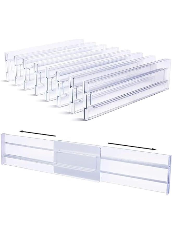 HOOKOR Drawer Dividers Organizers, 8 Pack Kitchen Drawer Organizer, Clear Plastic Drawers Separators, 3.2 High Adjustable Expandable from 11-21 for Bedroom,Clothing,Office,Kitchen Utensils  - Image 1