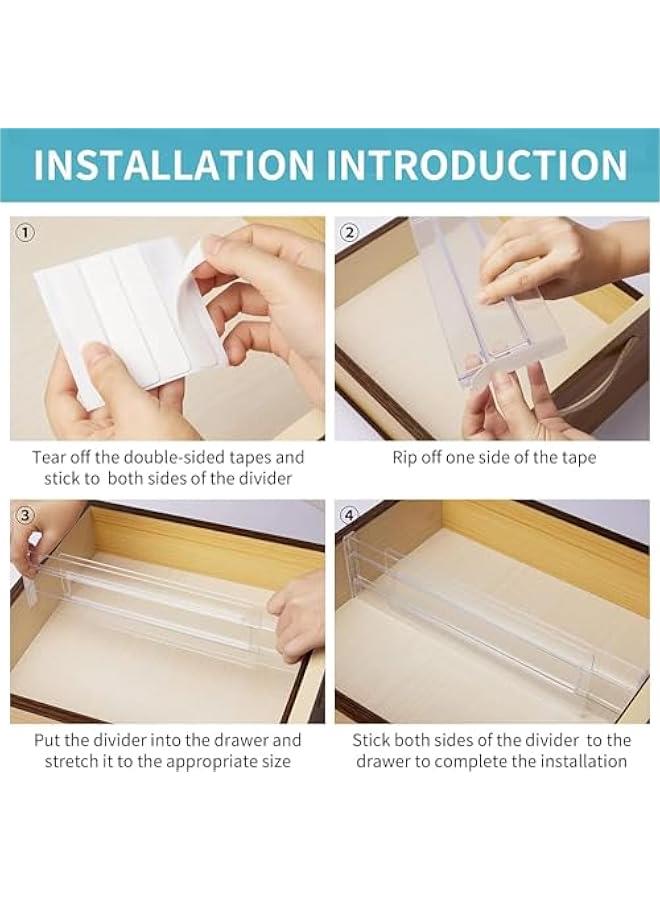HOOKOR Drawer Dividers Organizers, 8 Pack Kitchen Drawer Organizer, Clear Plastic Drawers Separators, 3.2 High Adjustable Expandable from 11-21 for Bedroom,Clothing,Office,Kitchen Utensils  - Image 4