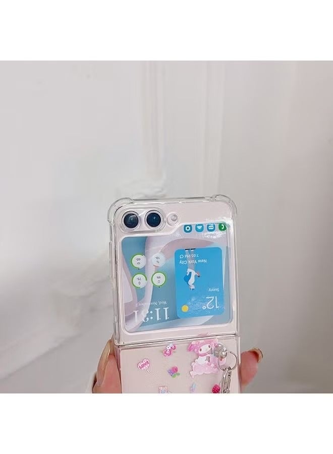Case for Samsung Galaxy Z Flip 6 Case, Cartoon Pattern Phone Case with Strap Wrist, Slim Case Compatible with Samsung Galaxy Z Flip 6, TPU material Anti-Scratch Phone Fashion Cover Women Girls - Image 2