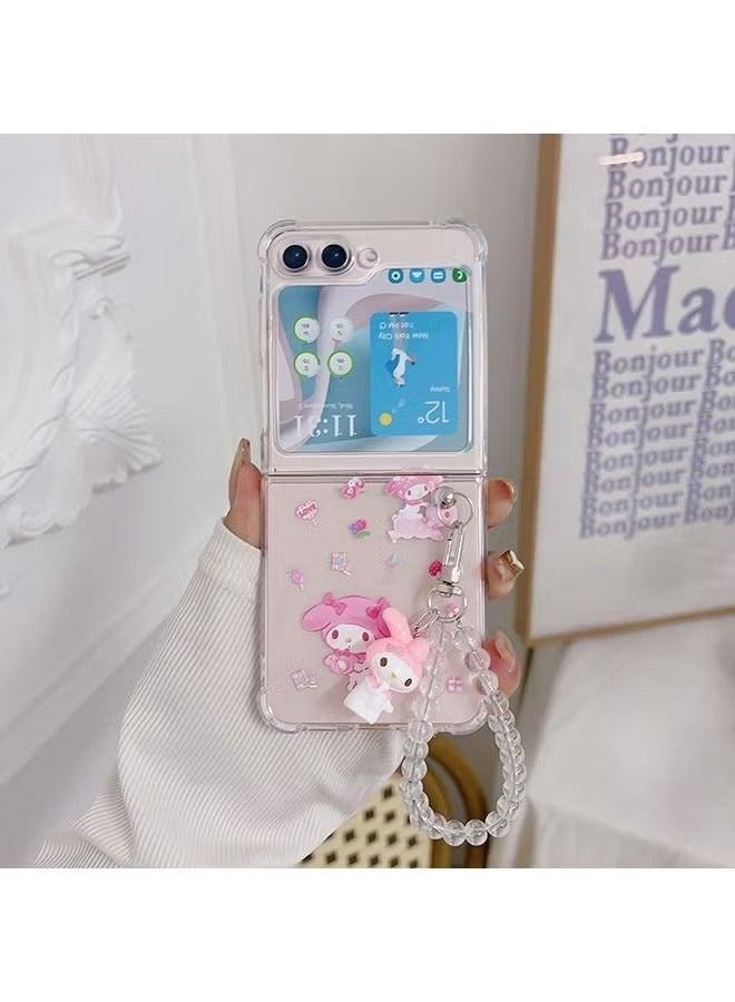 Case for Samsung Galaxy Z Flip 6 Case, Cartoon Pattern Phone Case with Strap Wrist, Slim Case Compatible with Samsung Galaxy Z Flip 6, TPU material Anti-Scratch Phone Fashion Cover Women Girls - Image 1