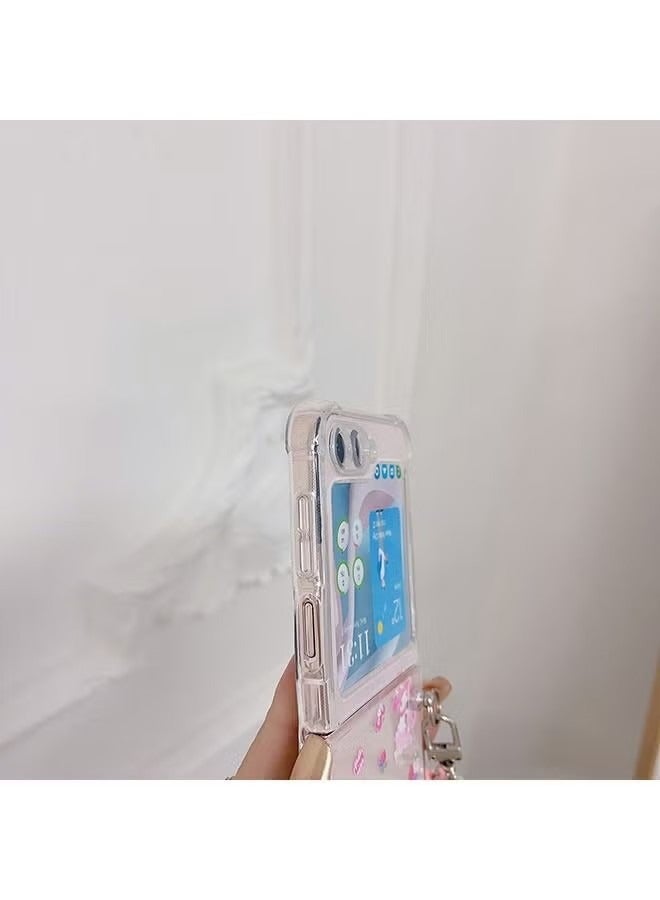 Case for Samsung Galaxy Z Flip 6 Case, Cartoon Pattern Phone Case with Strap Wrist, Slim Case Compatible with Samsung Galaxy Z Flip 6, TPU material Anti-Scratch Phone Fashion Cover Women Girls - Image 3
